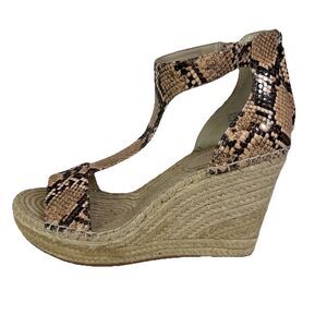 KENNETH COLE Olivia T Strap Sandals Wedge Snakeskin Vegan Espadrille 9
